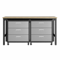 Manhattan Comfort 19GMC 3-Piece Fortress Mobile Space-Saving Steel Garage Cabinet Chests and Worktable 6.0 in Grey